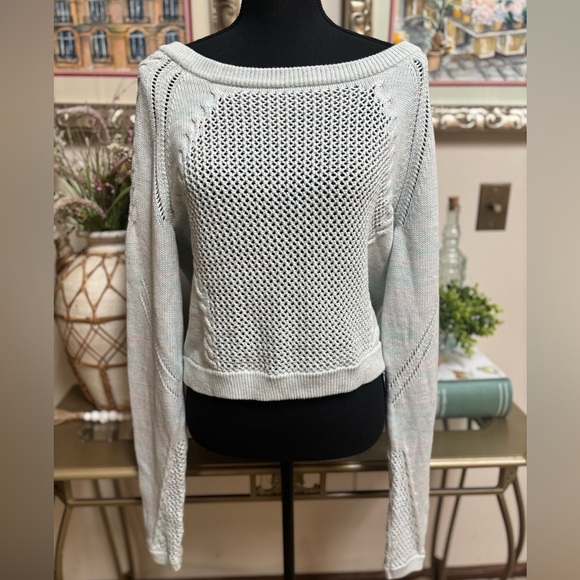 LULULEMON BE PRESENT MARLED COASTAL BLUE CROPPED OVERSIZED KNIT SWEATER SZ L- XL - Picture 2 of 12